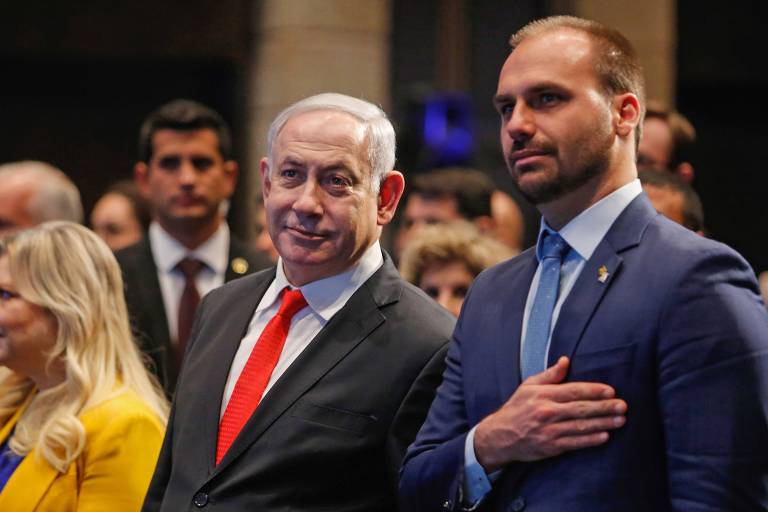 golpista-eduardo-bolsonaro-encontra-genocida-netanyahu-para-discutir-eleicoes-no-brasil